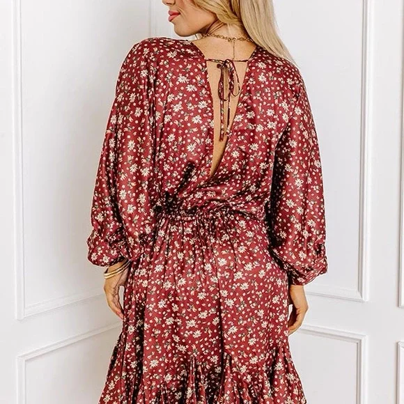 NWT 3X Impressions Burgundy Floral Mini Dress - Picture 2 of 2